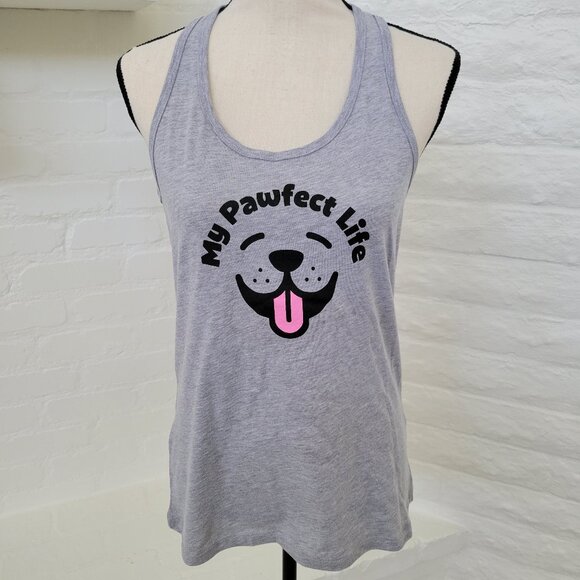 Bella Canvas Tank Top Gray 'My Pawfect Life' Dog Puppy Face Tongue Graphic Shirt - Picture 1 of 6